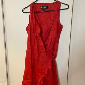 90s Nicole Miller Red Linen Wrap Dress